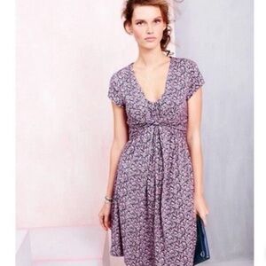 Garnet Hill Garden Party Dress Size 6 Jersey Knit Purple Pink Floral V-Neck